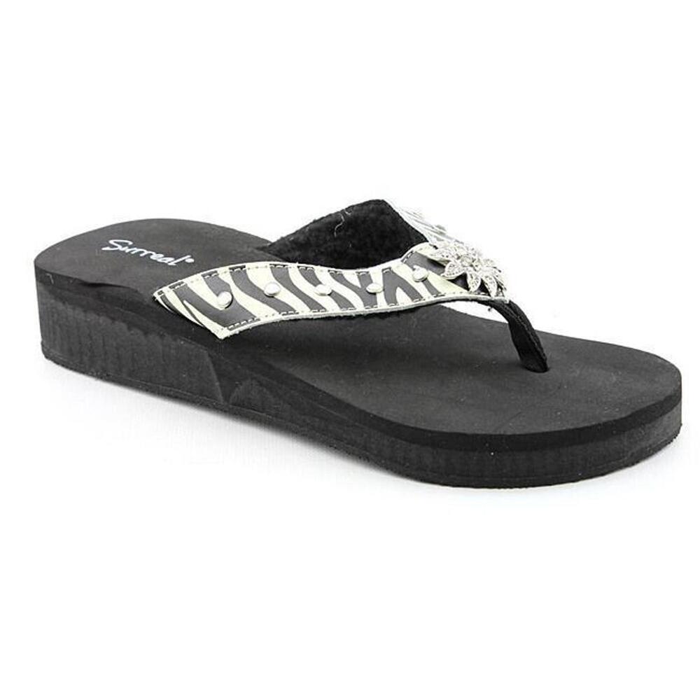 Surreal Kenya Open Toe Flip Flops Sandals Shoes Zebra striped Jeweled Flower 9